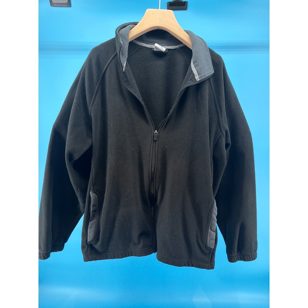 Starter Mens Fleece Jacket Full Zip Black Grey Trim Size Large L 42-44 Raglan